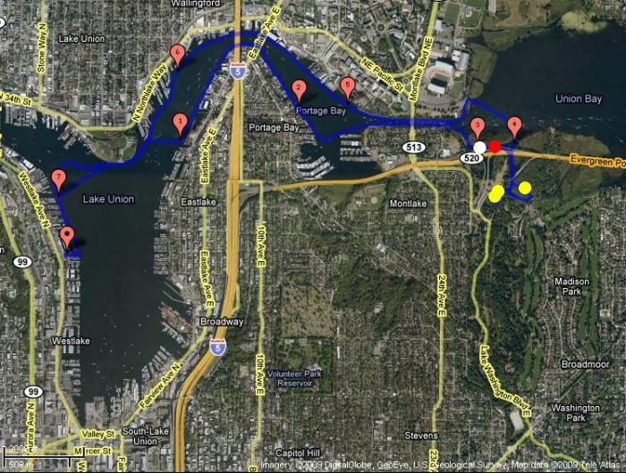 Kayaking route with observed wildlife locations